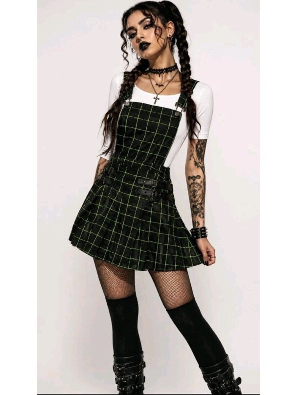Hot Topic Skirttall Jr. Gothic Size L Pleated Green Black NEW #CB2